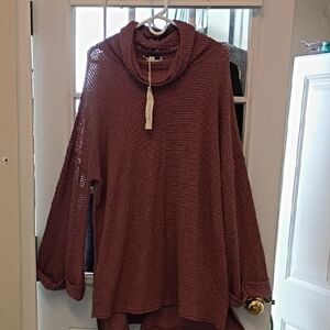 She + Sky Cowl Neck Sweater - Brick Red